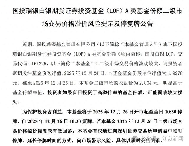 溢价超50% 白银基金27日临时停牌一小时