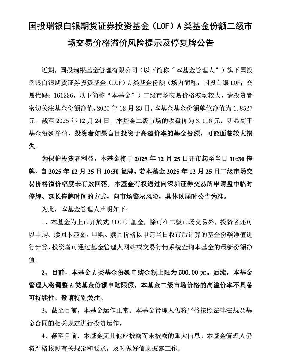白银基金复牌再度大涨 溢价率仍超50%
