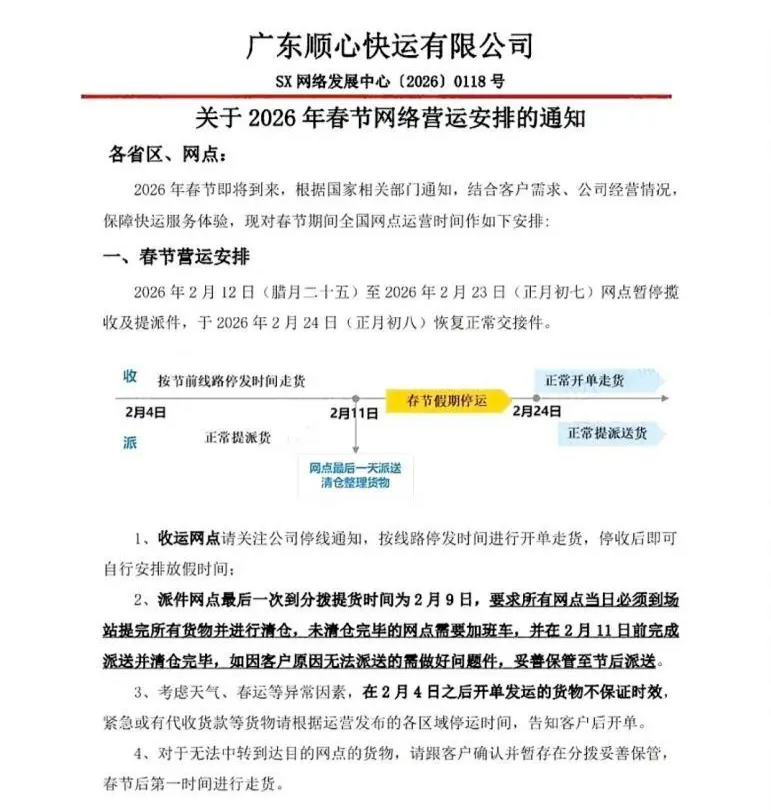 春节停运？多家快递公司回应